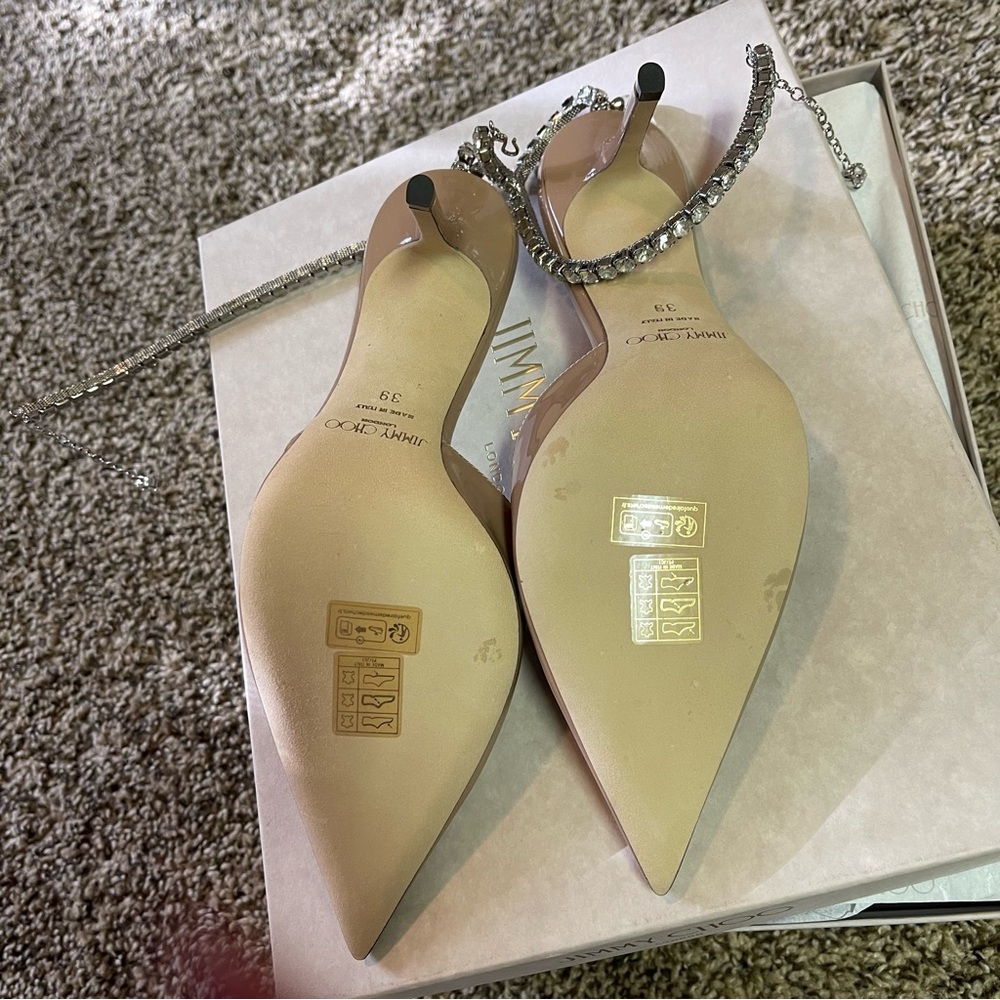 Jimmy Choo heels Saeda 85 patent leather slingback pumps Ballet Pink size 39 - Picture 7 of 9